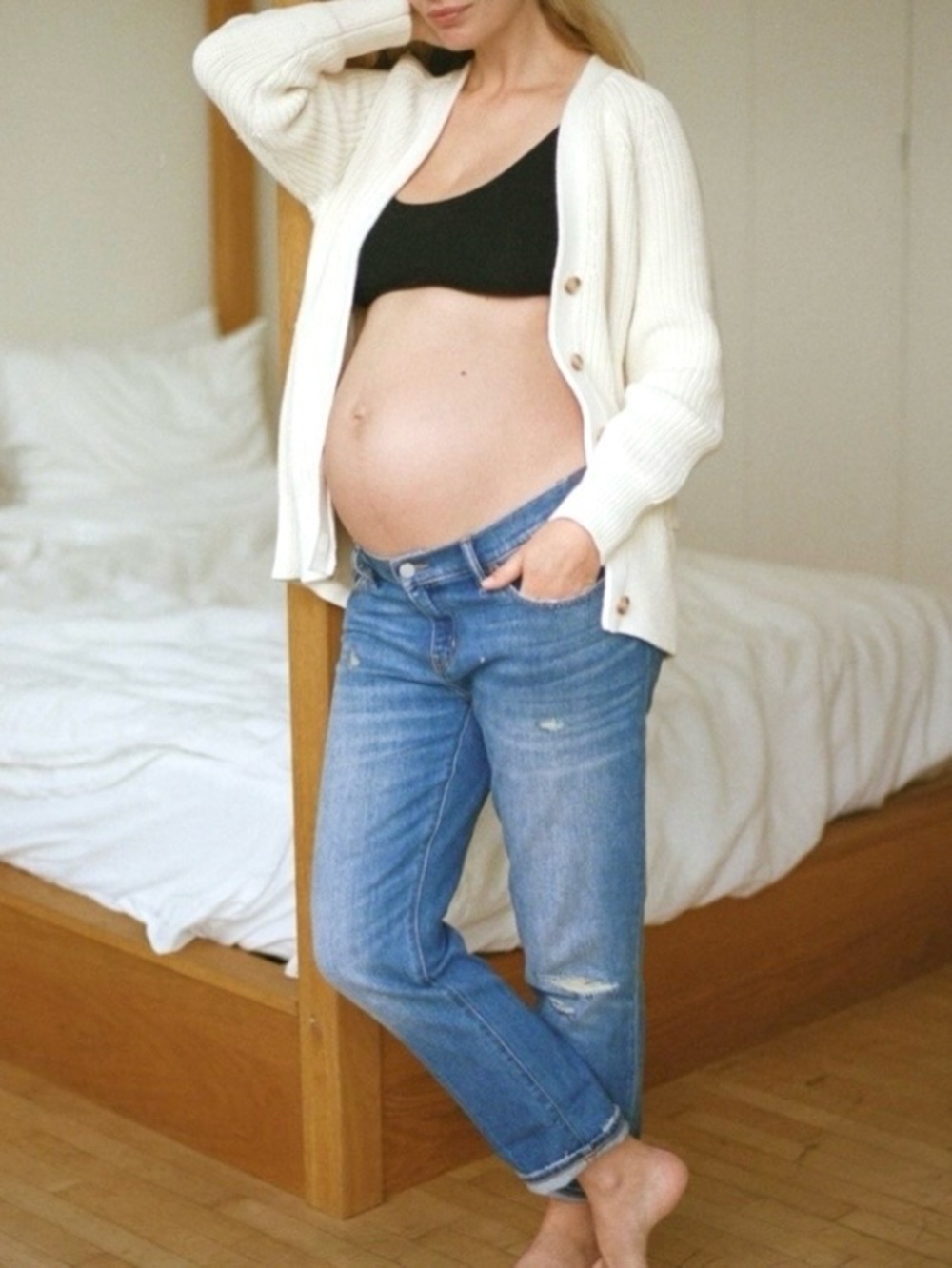 Hatch The Boyfriend Maternity Jean Under Belly Relaxed Distressed Denim 27
